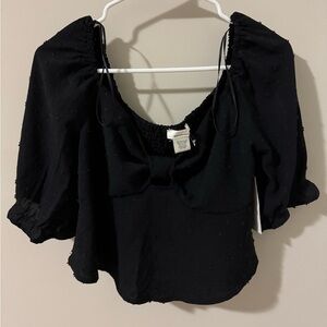 Urban Romantics Black Cropped Polka Dot Bow Blouse